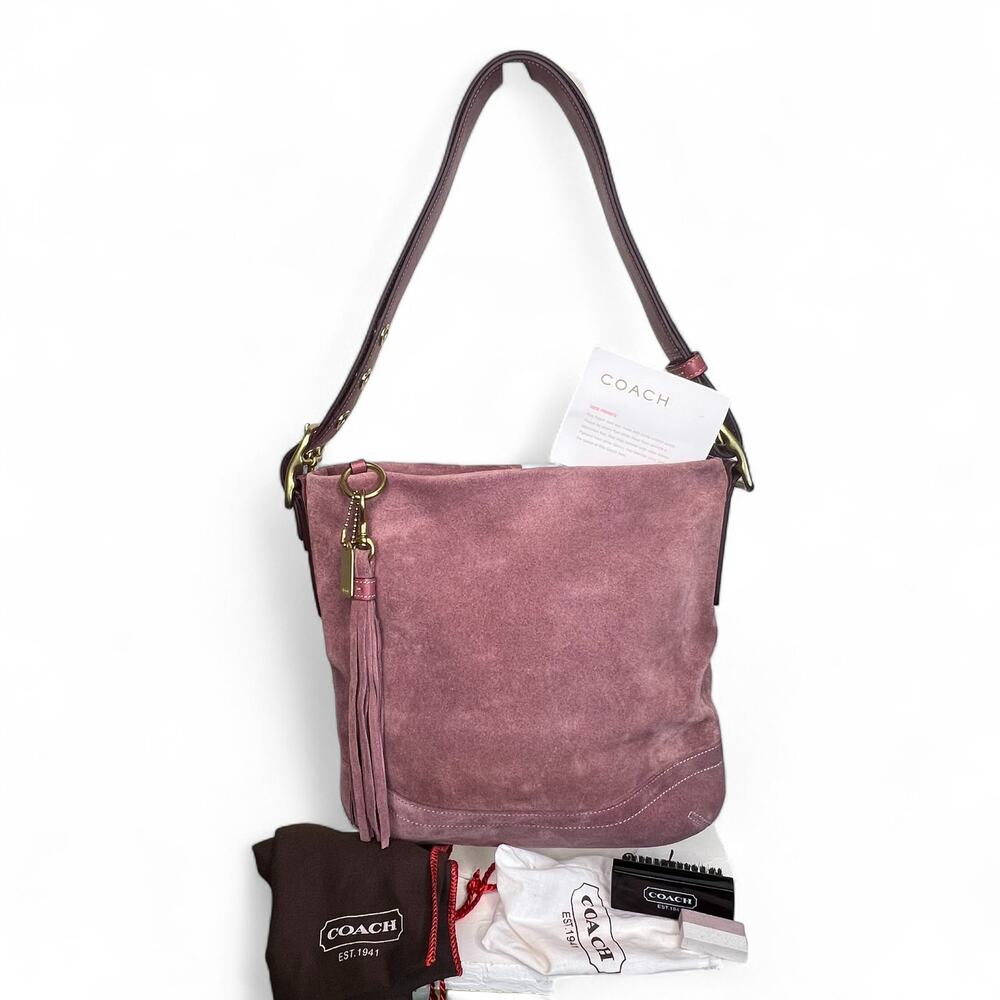 Coach Suede Shoulder Bag in Dusty Rose with Brown Strap